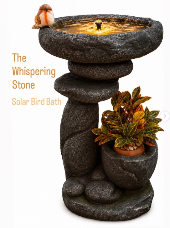 The Whispering Stone Solar Bird Bath
